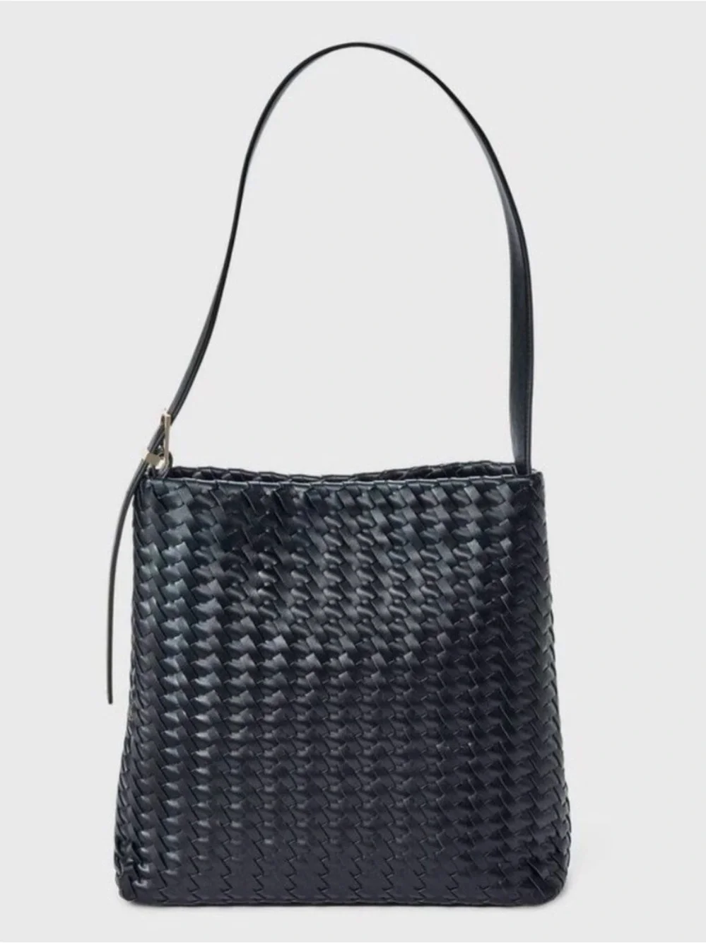 Woven Faux Leather Shoulder Bag in Black with Gold Hardware *NEW
